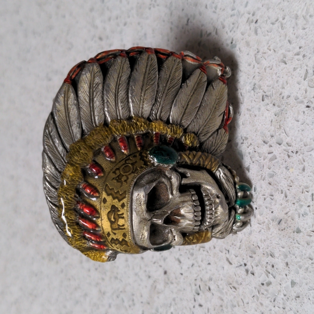 Cowboy Native American Enamel Belt Buckle
